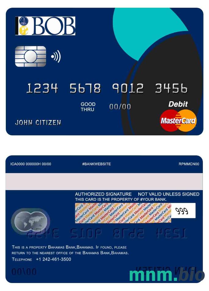 Bahamas Bank of the Bahamas bank przykład karty mastercard w formacie PSD